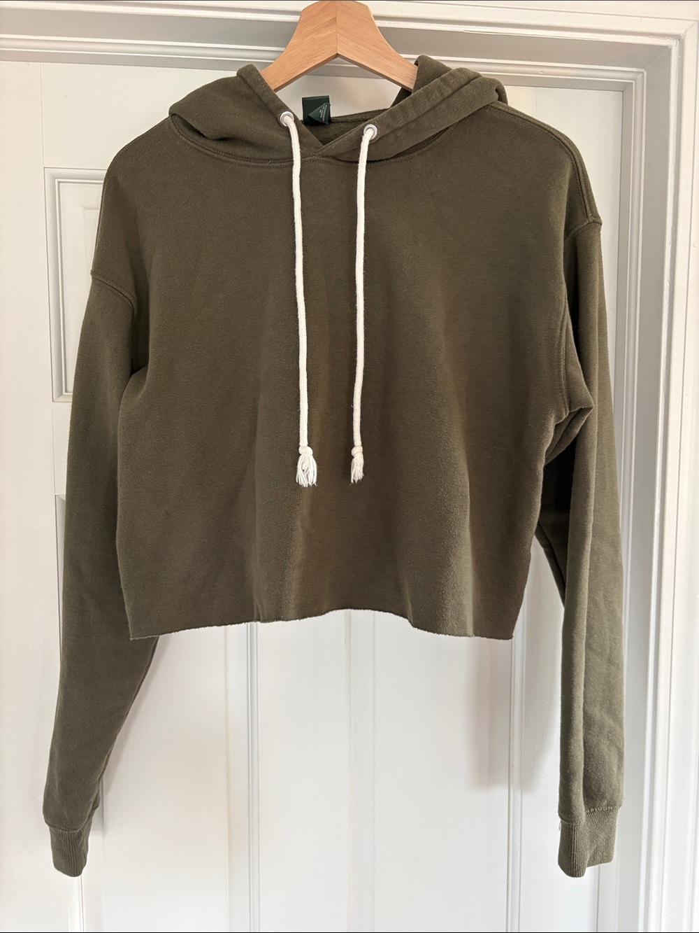 wild fable Cropped Olive Green Hoodie with White Drawstrings